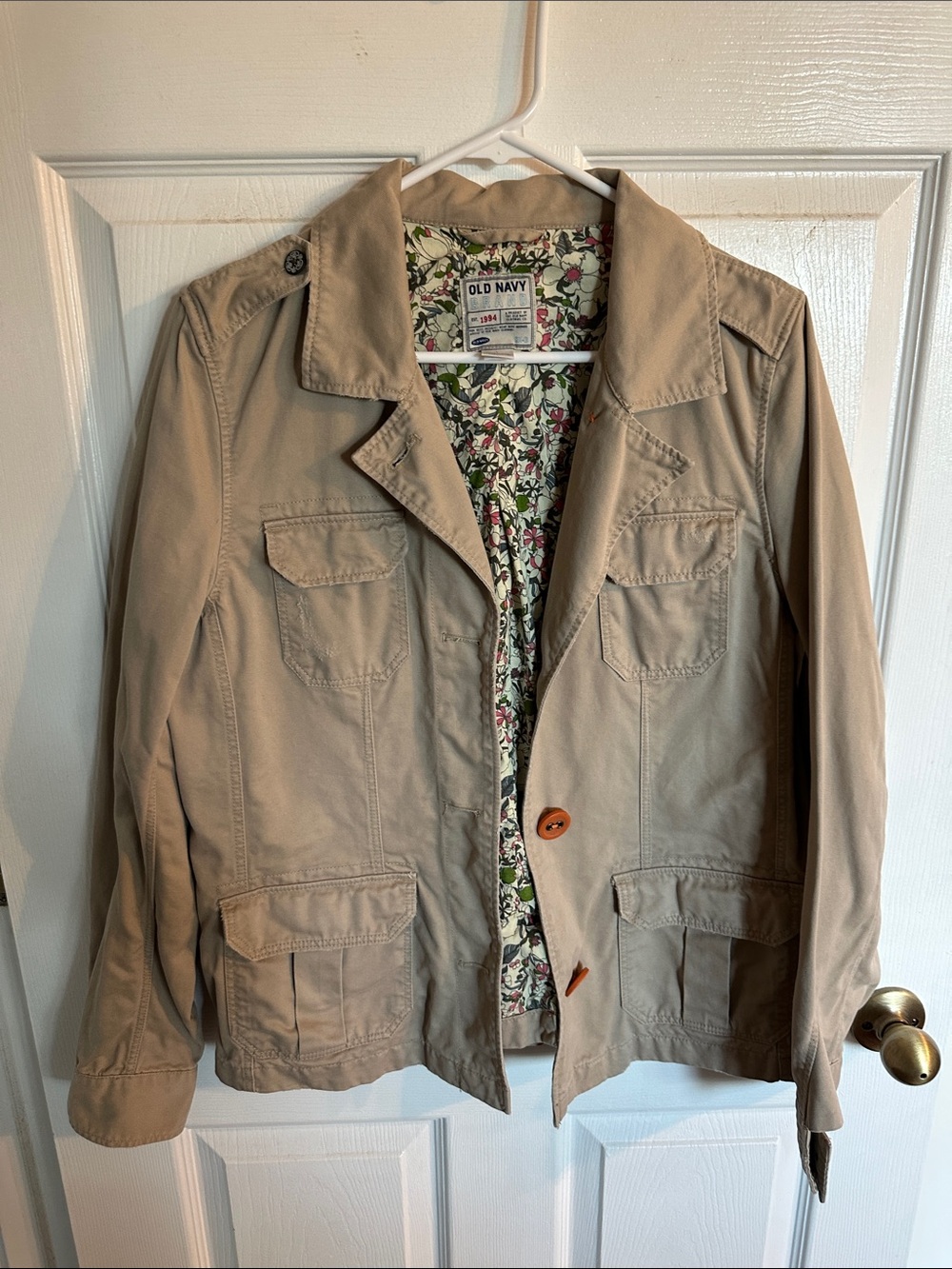 Old Navy Beige Utility Jacket with Floral Lining
